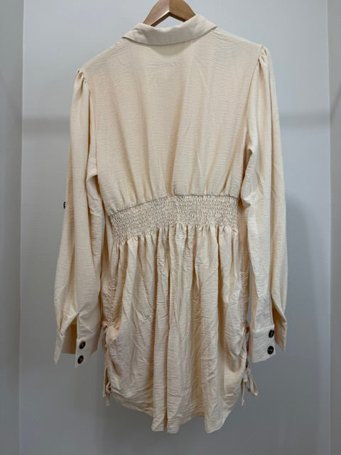 ChicMe Ruched Button Front Shirt Dress Beige SzXL