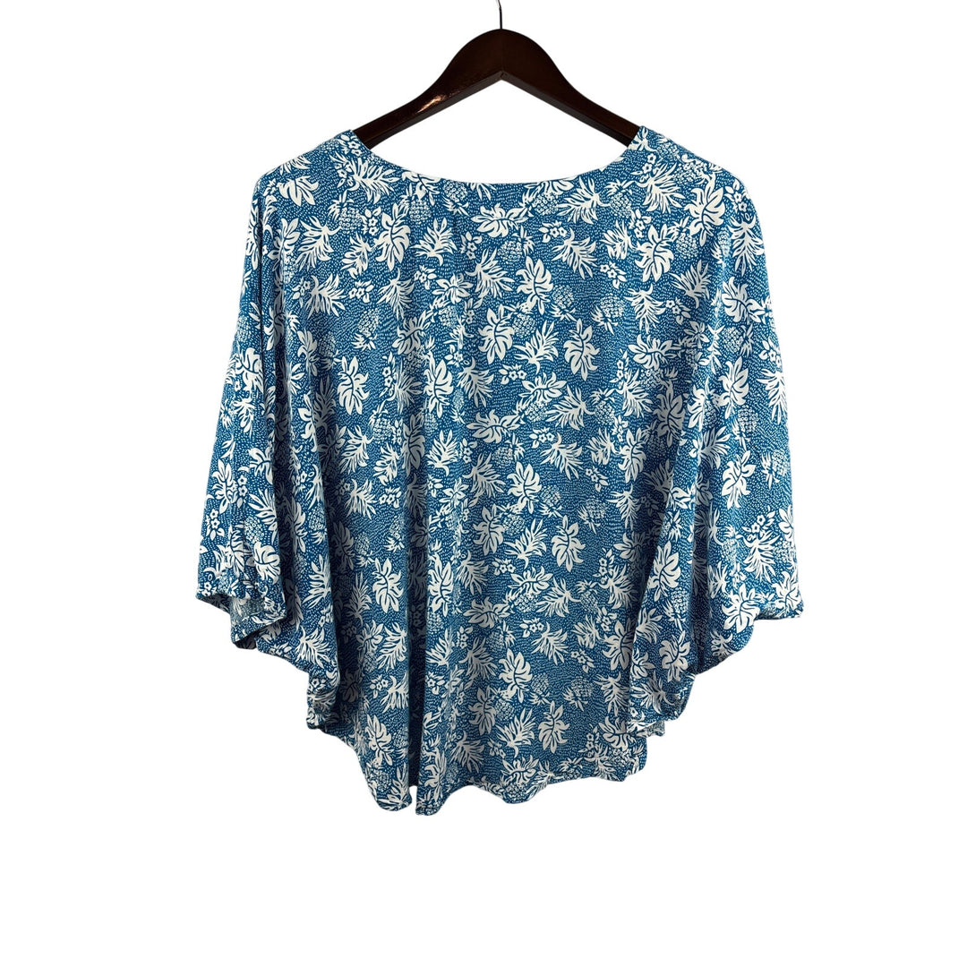 Women’s Makai Beach L/XL Blue w/ White Pineapple Patterned Blouse