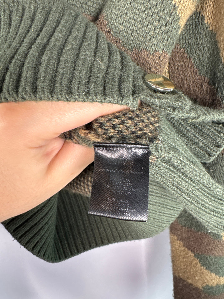 Womens Generation Love Green Camo Wool Blend Cardigan Small