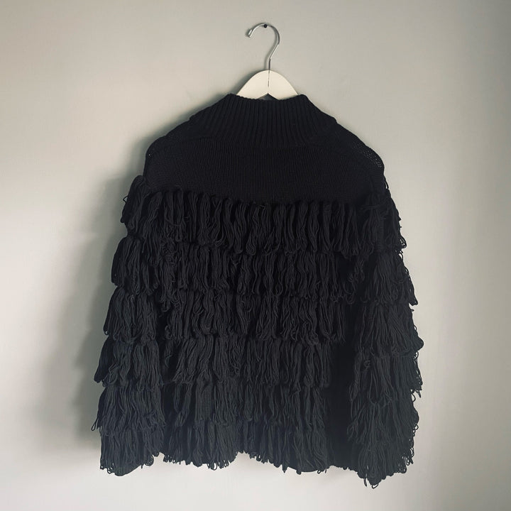 Mara Hoffman Black Chunky Fringe Cardigan Alpaca Blend Boho Bohemian size Small