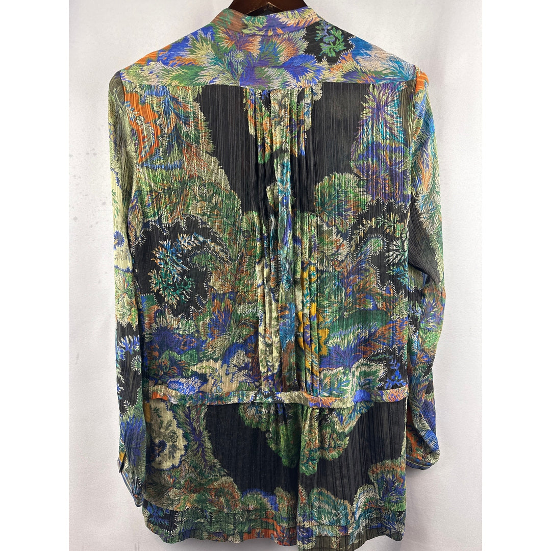 Women’s 100% Silk Etro Floral Pleated Long Sleeve Mini Dress Size L