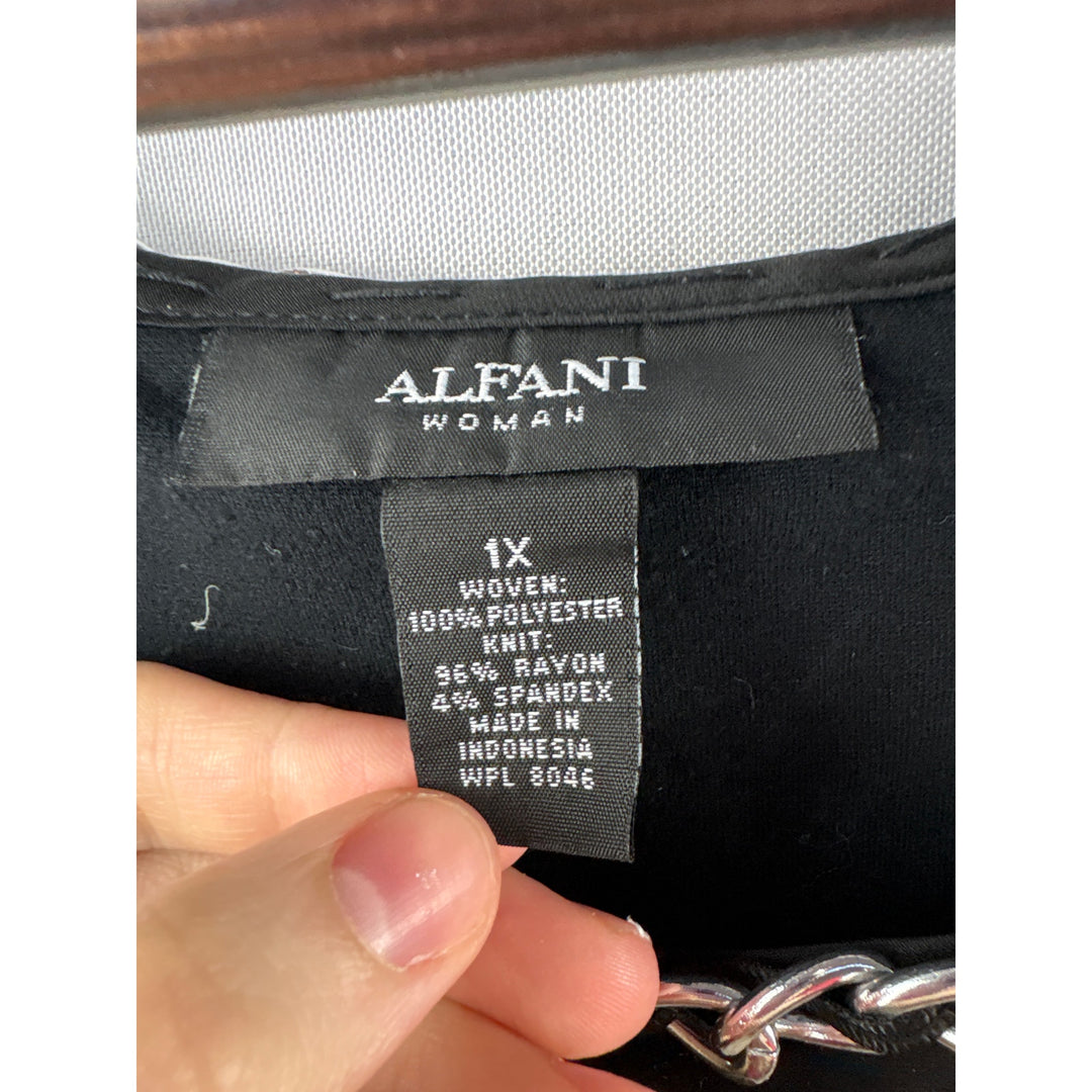 Women’s Alfani Size 1X Black, Brown, Yellow & White Sleeveless Blouse