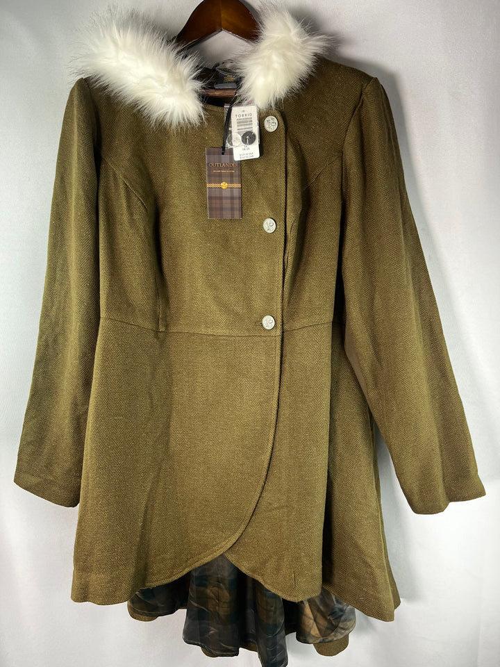Womens Torrid Outlander Olive Tweed Hooded Faux Fur Coat Size 2X