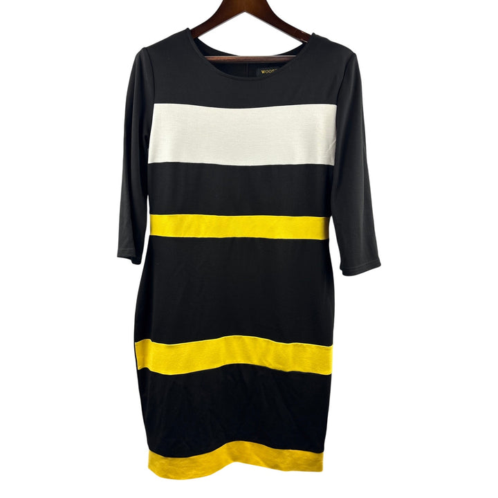 Women’s Woosea XL Black, White, & Yellow Striped Pencil Dress