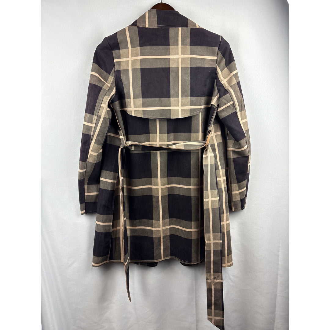 Women’s Solitaire Small Navy, Grey, & Cream Plaid Trenchcoat