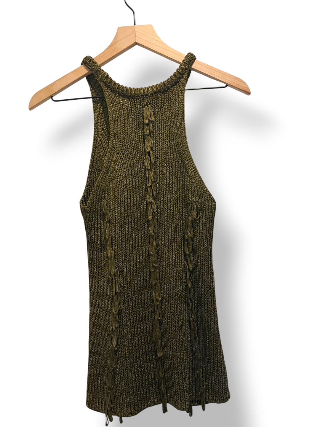 H&amp;M Edition Olive Green Metallic Chunky Knit Loop Tank Top Size Medium NWT