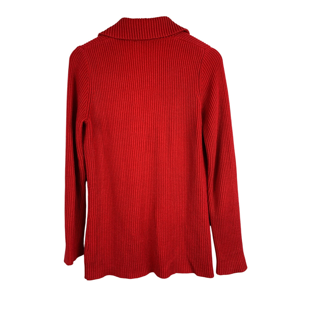 D&Co Red Ribbed Button-Up Cardigan Sweater XS Cotton Acrylic Pockets