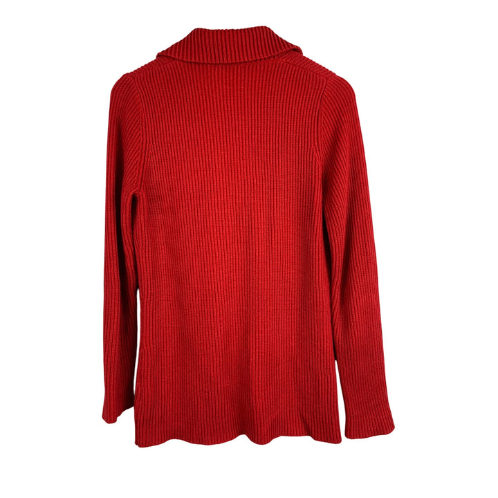 D&Co Red Ribbed Button-Up Cardigan Sweater XS Cotton Acrylic Pockets