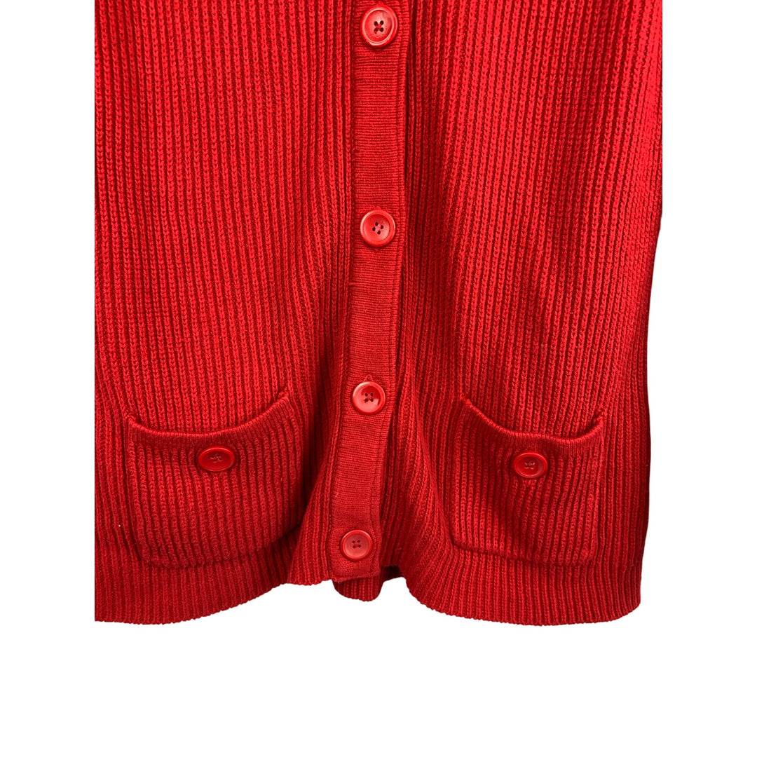 D&Co Red Ribbed Button-Up Cardigan Sweater XS Cotton Acrylic Pockets