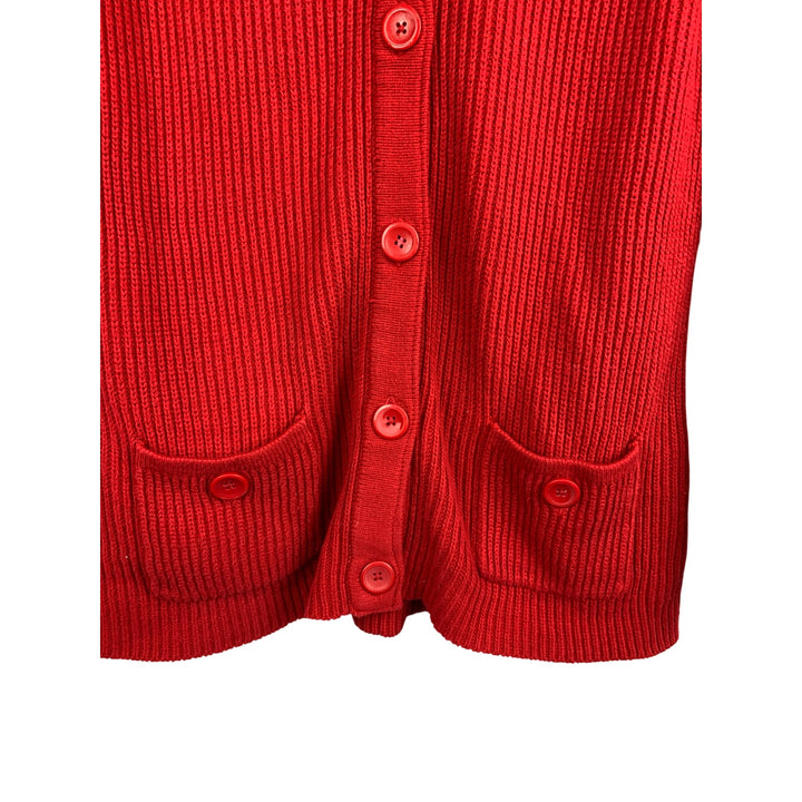 D&Co Red Ribbed Button-Up Cardigan Sweater XS Cotton Acrylic Pockets