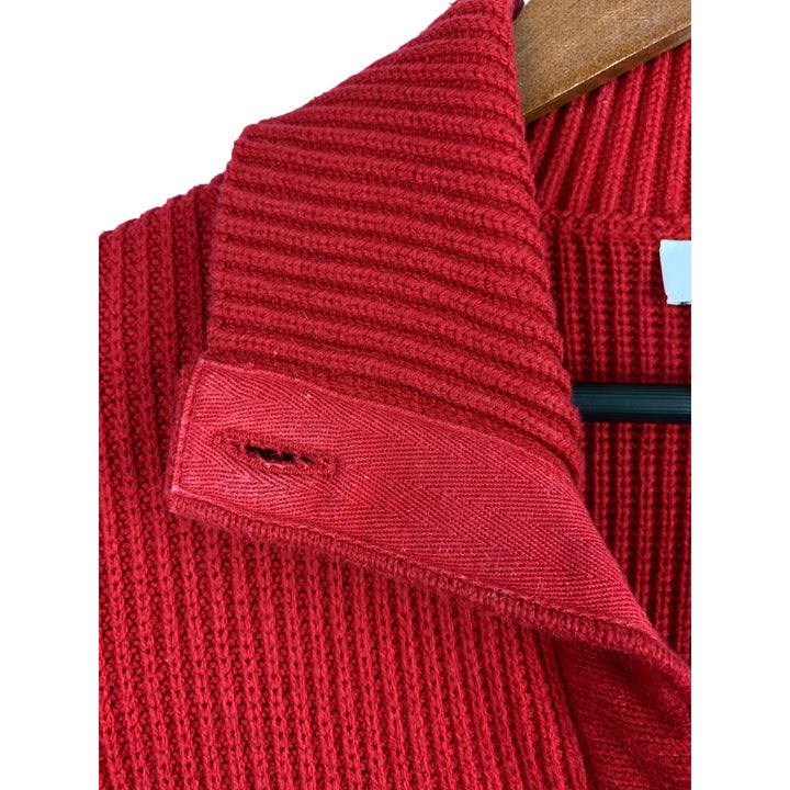 D&Co Red Ribbed Button-Up Cardigan Sweater XS Cotton Acrylic Pockets