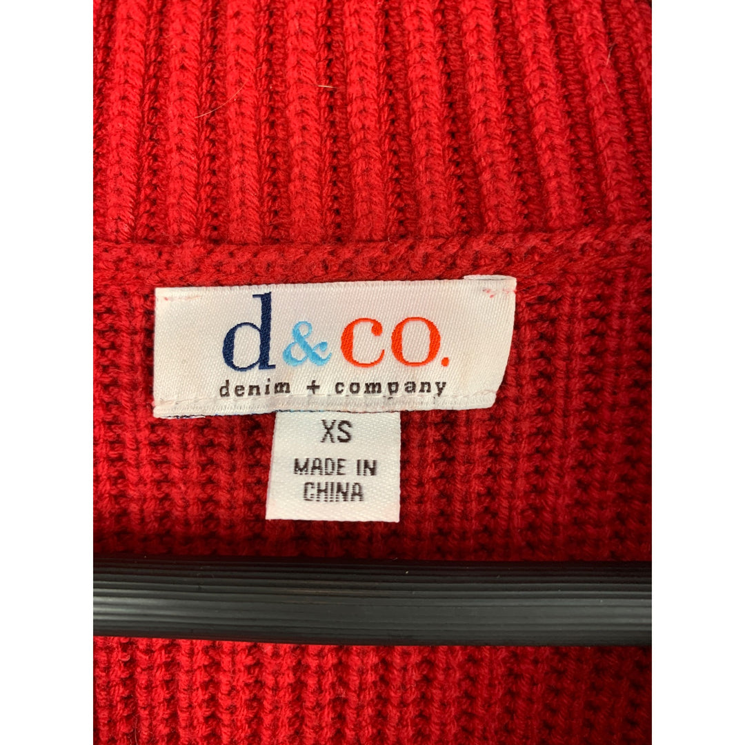 D&Co Red Ribbed Button-Up Cardigan Sweater XS Cotton Acrylic Pockets