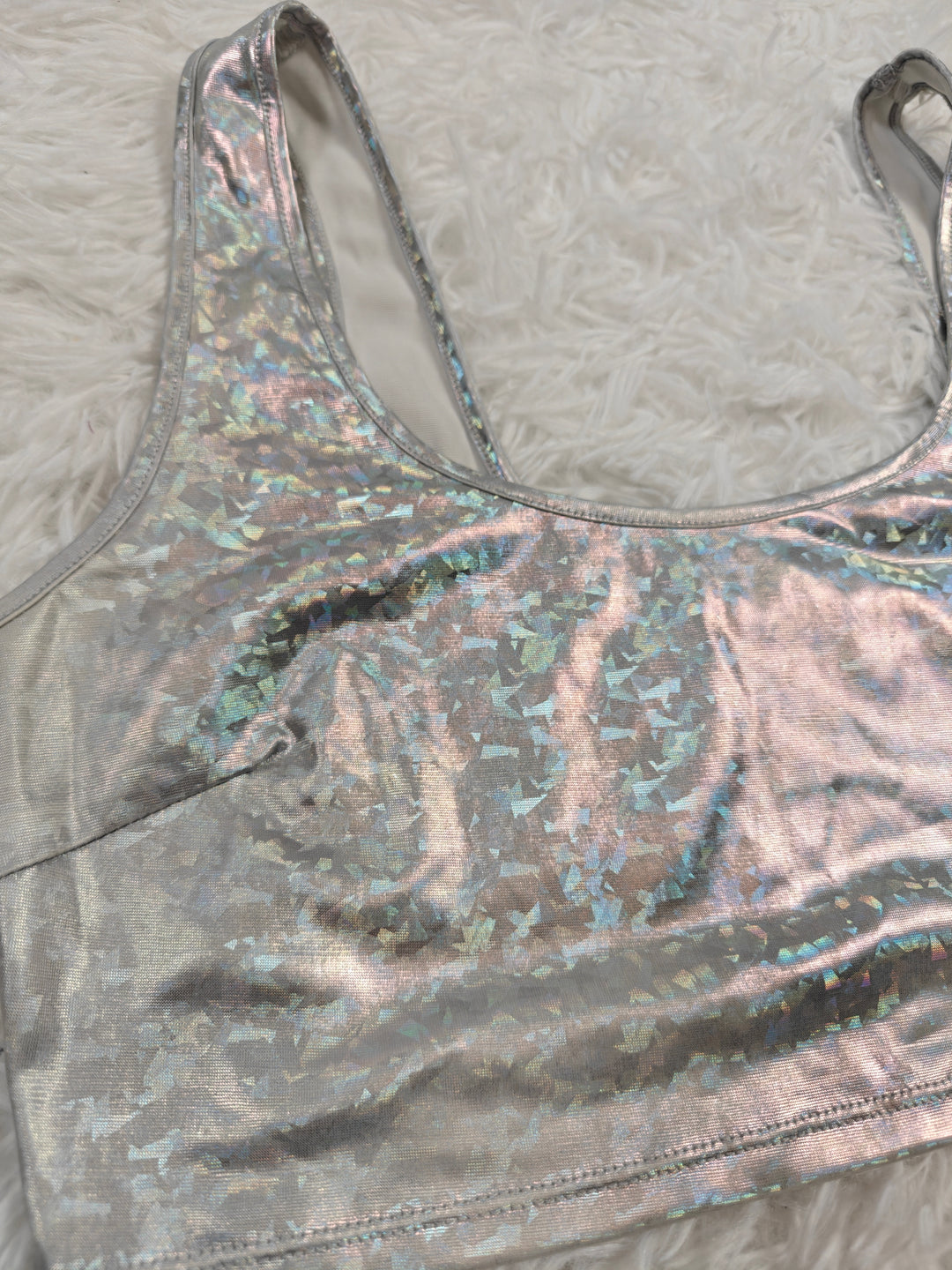 Womens Bear Dance Sports Bra Silver Holographic Large