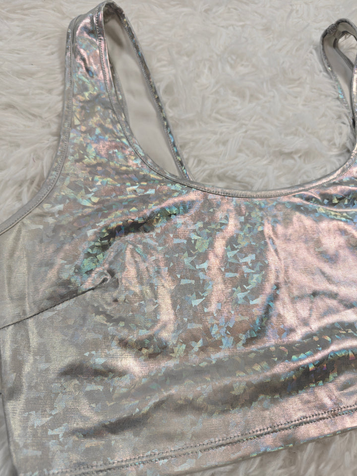 Womens Bear Dance Sports Bra Silver Holographic Large