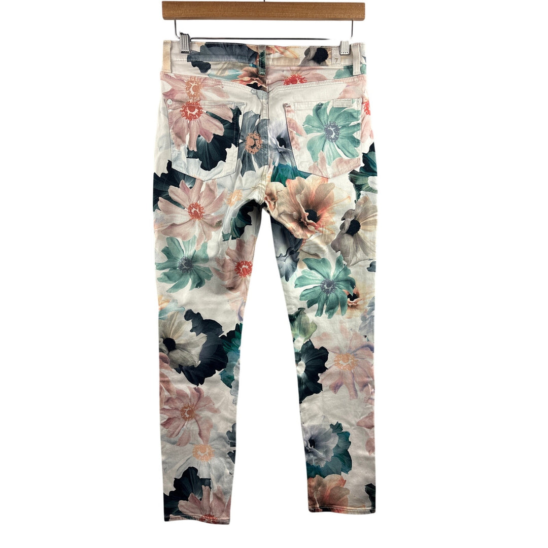 Women’s 7 For All Mankind Size 27 Medium White Floral Skinny Jeans