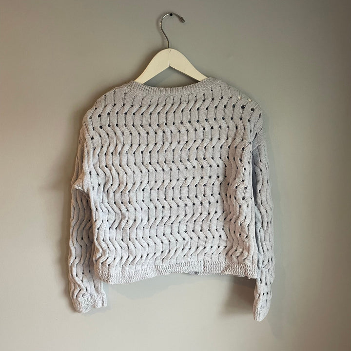 DKNY Light Blue Sparkle Crew Neck Open Knit Boxy Y2K Sweater size Medium