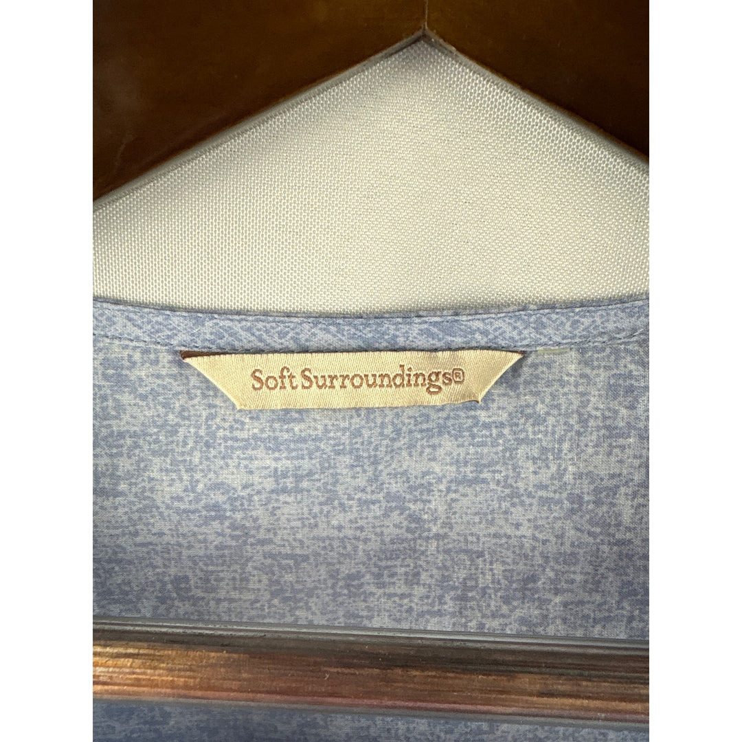 Women’s Soft Surroundings Pale Blue w/ Tan Coral Patterned Long Blouse
