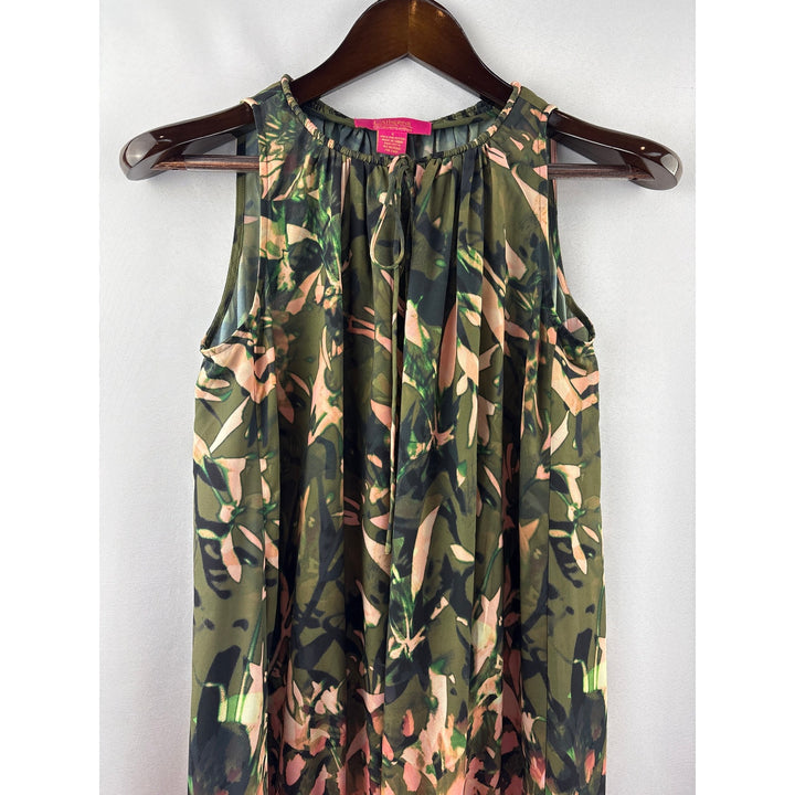 Women’s Catherine Malandrino Small Green & Pink Patterned Sleeveless Midi Dress