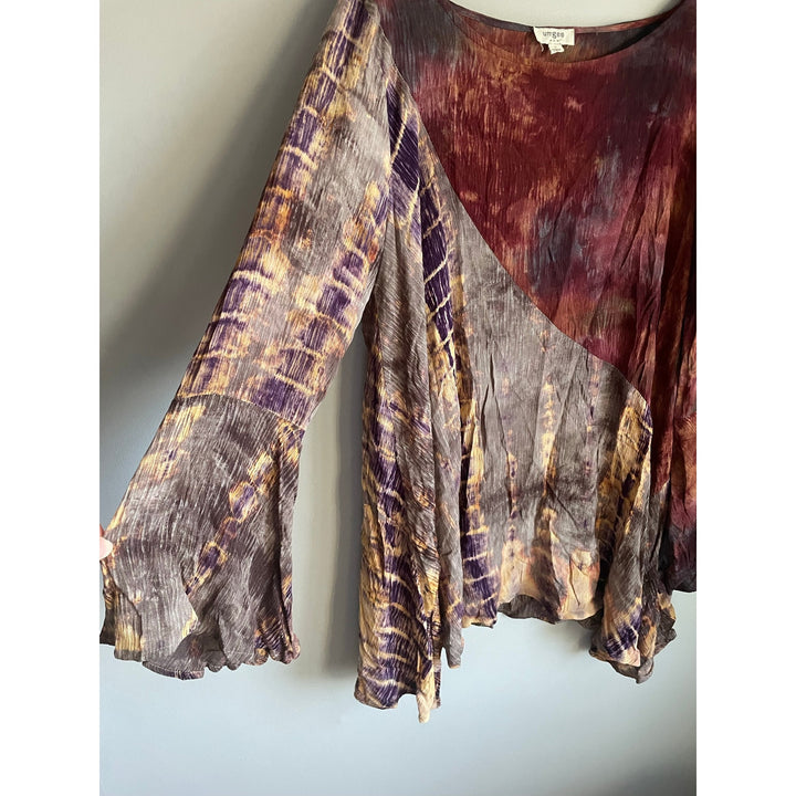 Umgee Tunic Lagenlook Boho Art to Wear Burnout Tie Dye Bell Sleeve Large NWOT