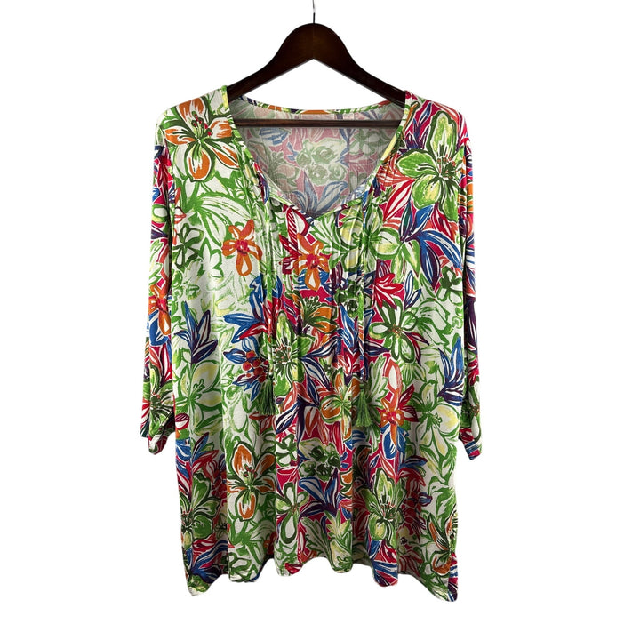 Women’s Belle Kim Graver 1X Floral Patterned 3/4 Sleeve Blouse