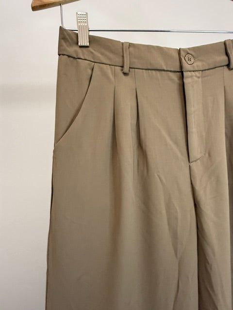 Classic Wide Leg Trousers Tan Elastic Waist SzL