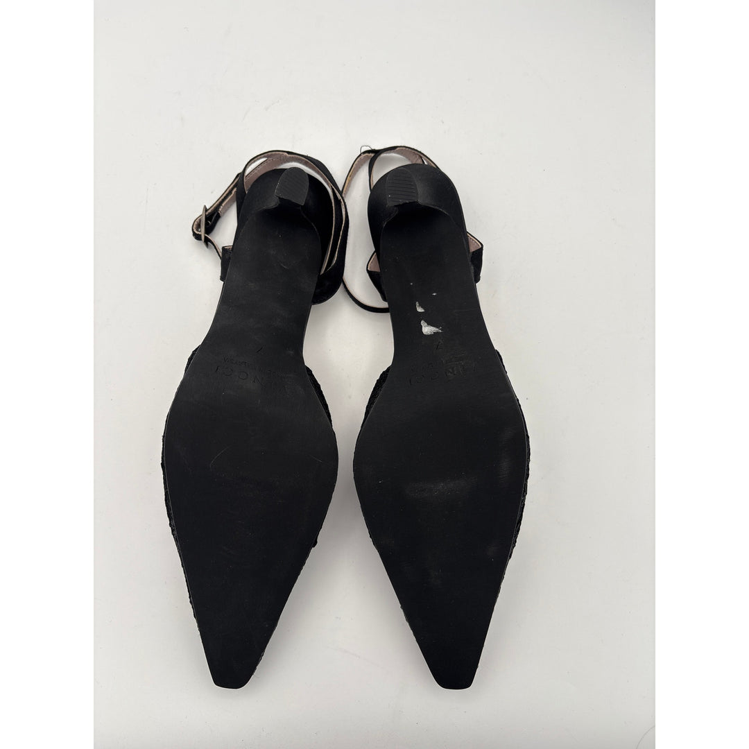 Women’s Vincci Size 7 Black Satin & Lace Strappy Heels