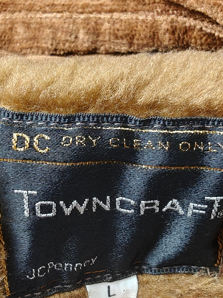 Mens Towncraft Brown Velour Faux Fur Lined Jacket Size L