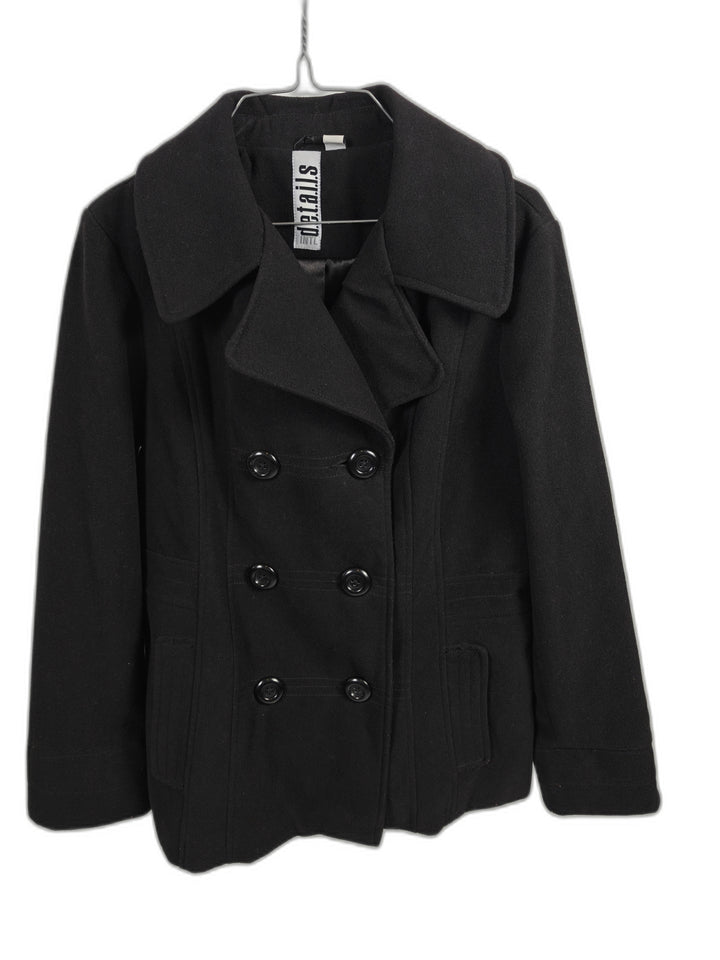 Parallel Womens Black Double Breasted Wool Blend Peacoat