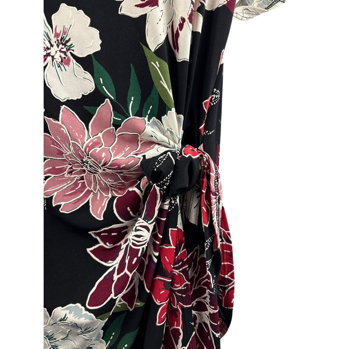 Women’s Signature by Robbie Bee Large Black Floral Midi Short Sleeve Dress