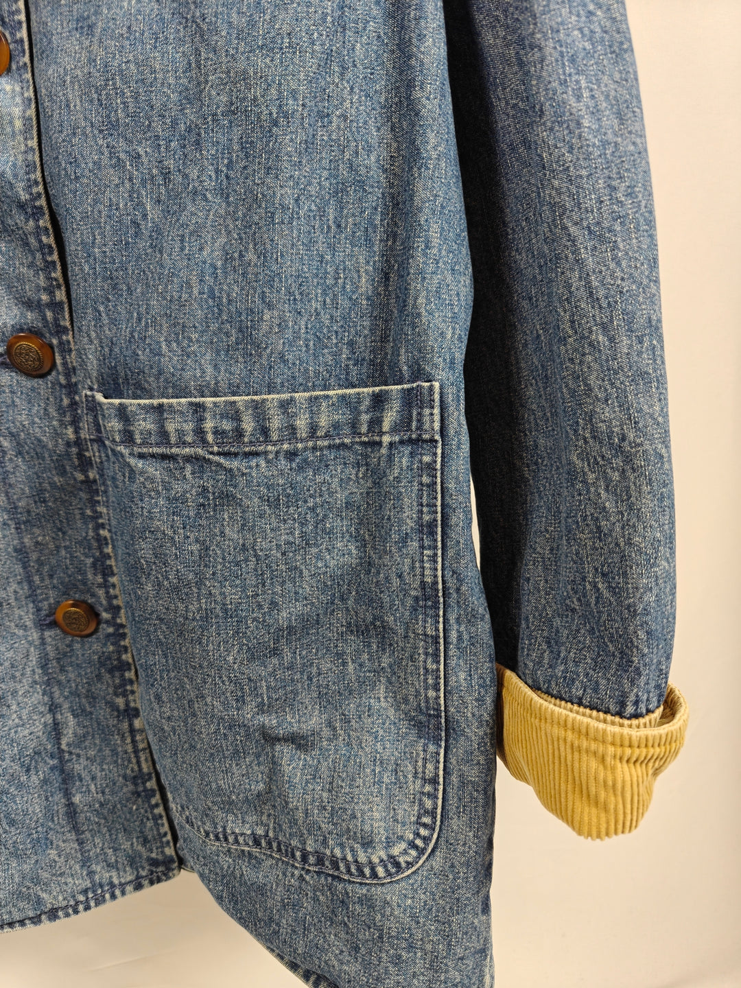 Nordstrom Vintage Blue Denim Jacket Women Corduroy Collar Plaid Lined Medium