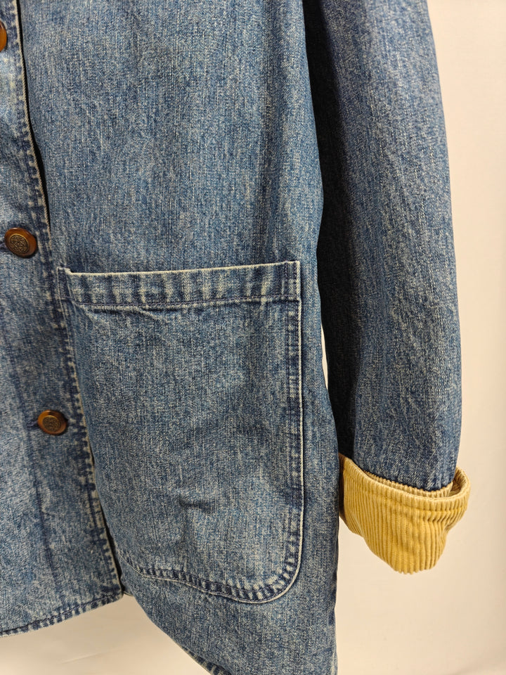 Nordstrom Vintage Blue Denim Jacket Women Corduroy Collar Plaid Lined Medium