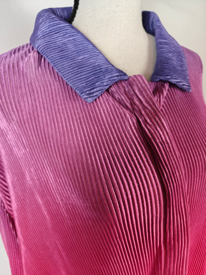 Women Akira Pleated Button Down Tunic Blouse Pink Purple XL