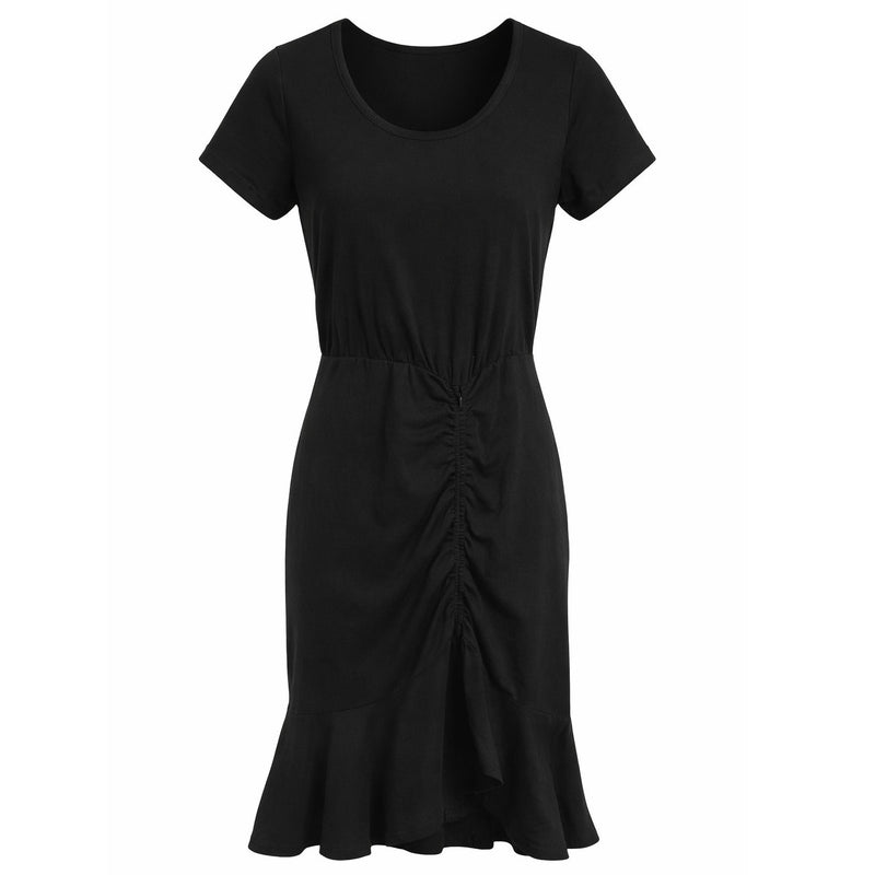 Veronica Beard PIMA Dress Black T-shirt Ruched Ruffle Minimalist Neutral S