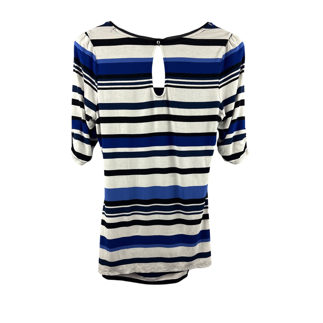 Women’s White House Black Market Large White, Blue & Black Striped Blouse