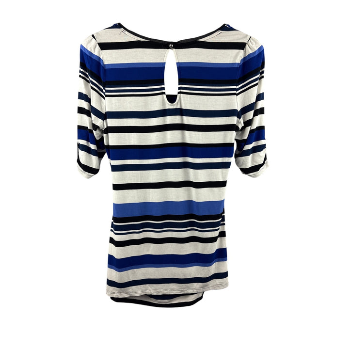 Women’s White House Black Market Large White, Blue & Black Striped Blouse