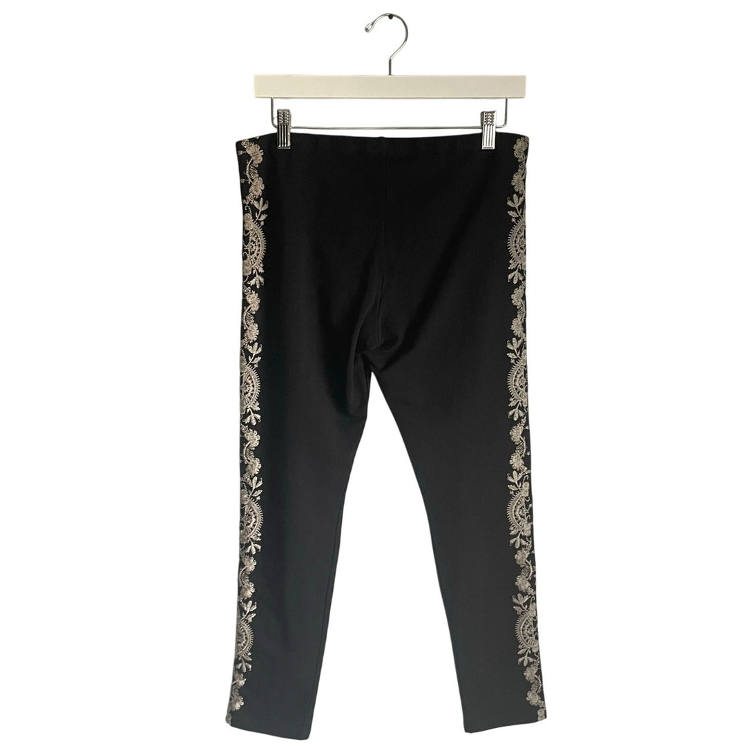 Johnny Was Black Leggings Pants Boho Floral Embroidery size M NWT 34 Length