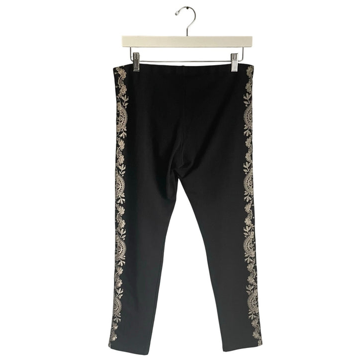 Johnny Was Black Leggings Pants Boho Floral Embroidery size M NWT 34 Length