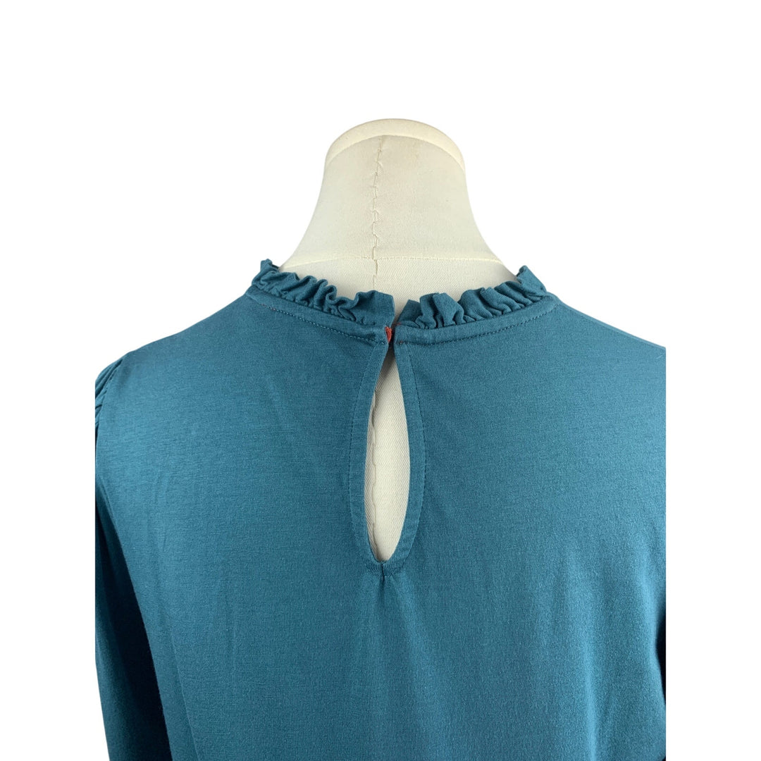 Women's Boden Blue Long Sleeve Ruffle Trim Top - Size S