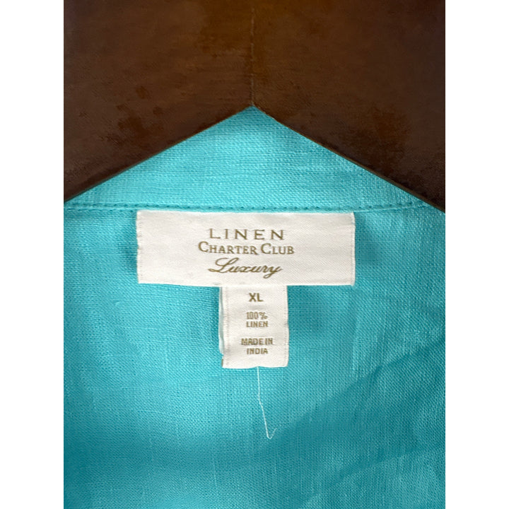 Women’s Linen Charter Club XL Aqua Blue Short Sleeve Blouse