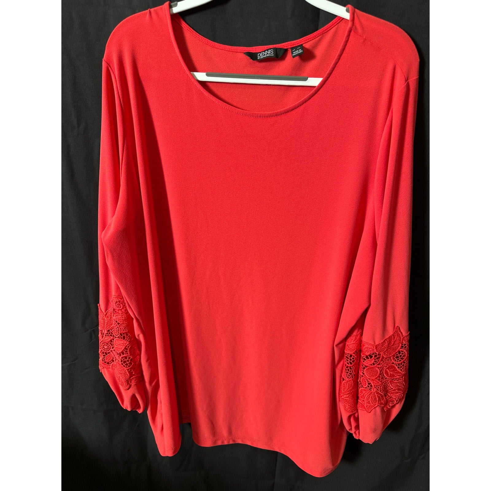 Dennis By Dennis Basso Lace Detail, Balloon Sleeve Top, Res Blouse Sz 3X