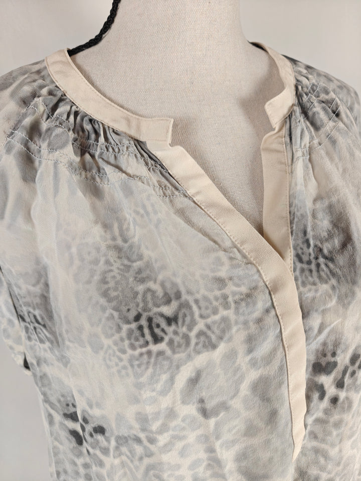Womens Rebecca Taylor Blouse Gray Animal Print Size 10