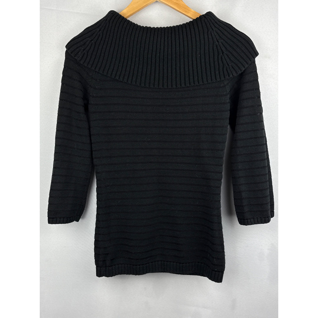 White House Black Market XXS Womens Black Ribbed Off-Shoulder Sweater