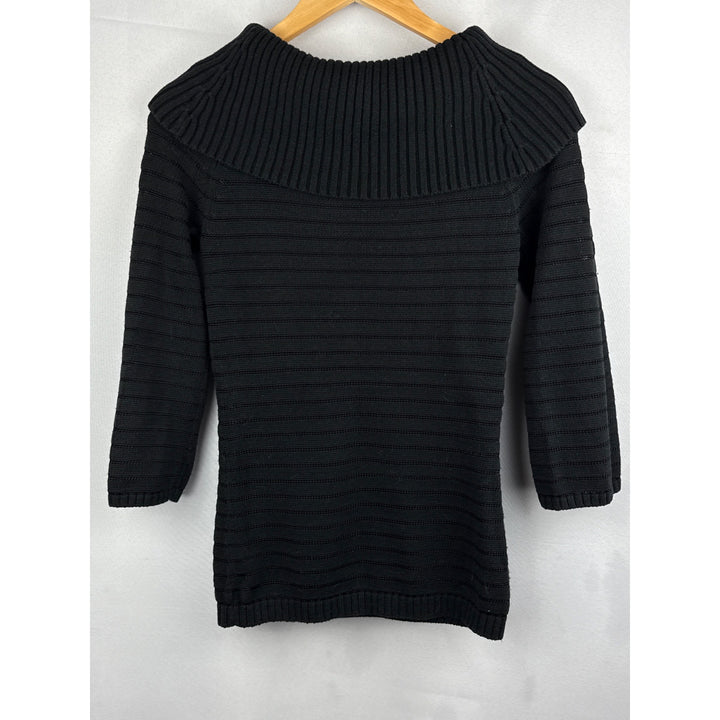 White House Black Market XXS Womens Black Ribbed Off-Shoulder Sweater