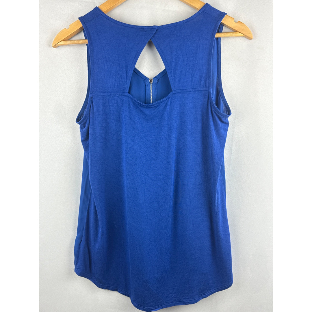Fortune+Ivy Womens Sleeveless Blue Blouse With Front Zipper Accent - Size S