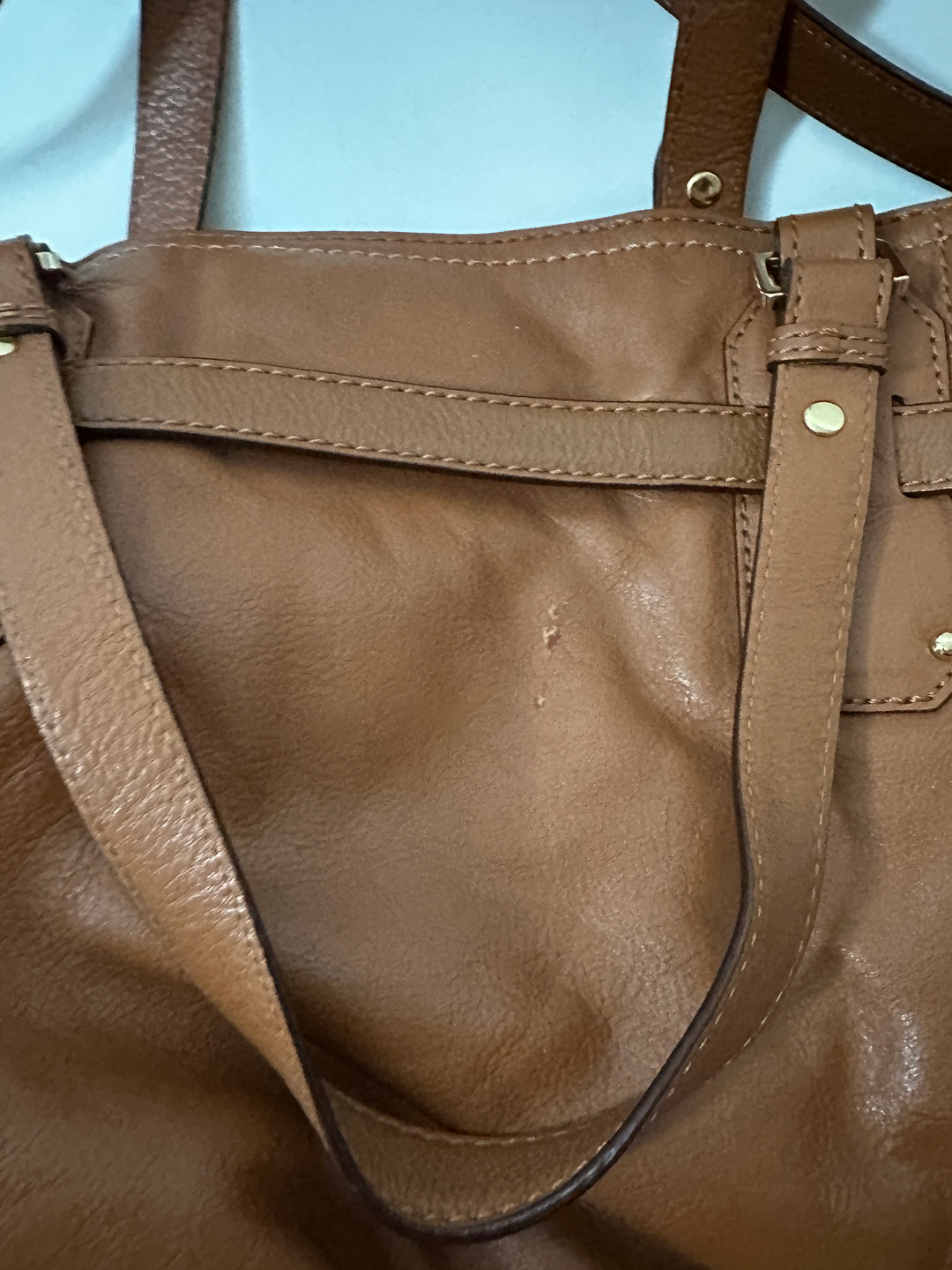 Michael Kors Brown Leather Belted Satchel Shoulder Bag Gold Hardware