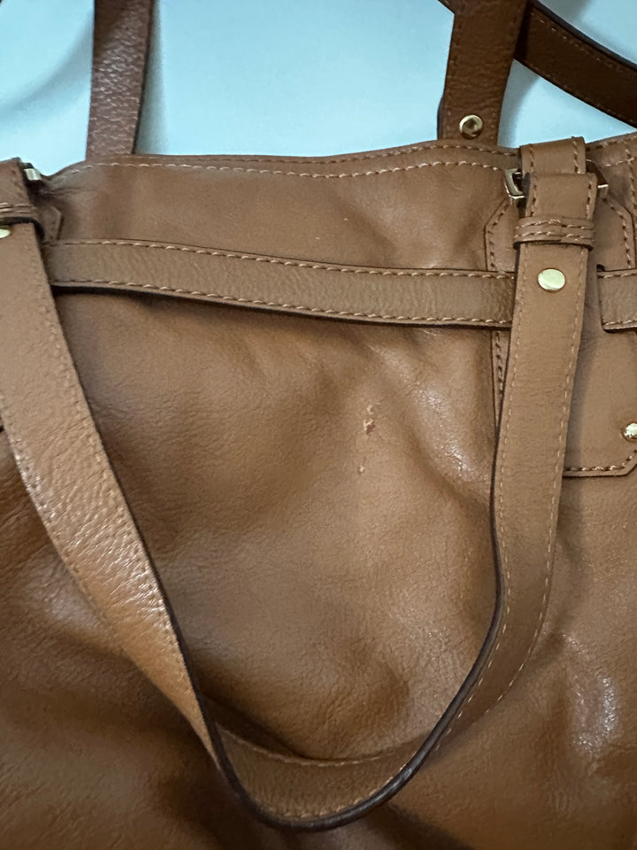 Michael Kors Brown Leather Belted Satchel Shoulder Bag Gold Hardware