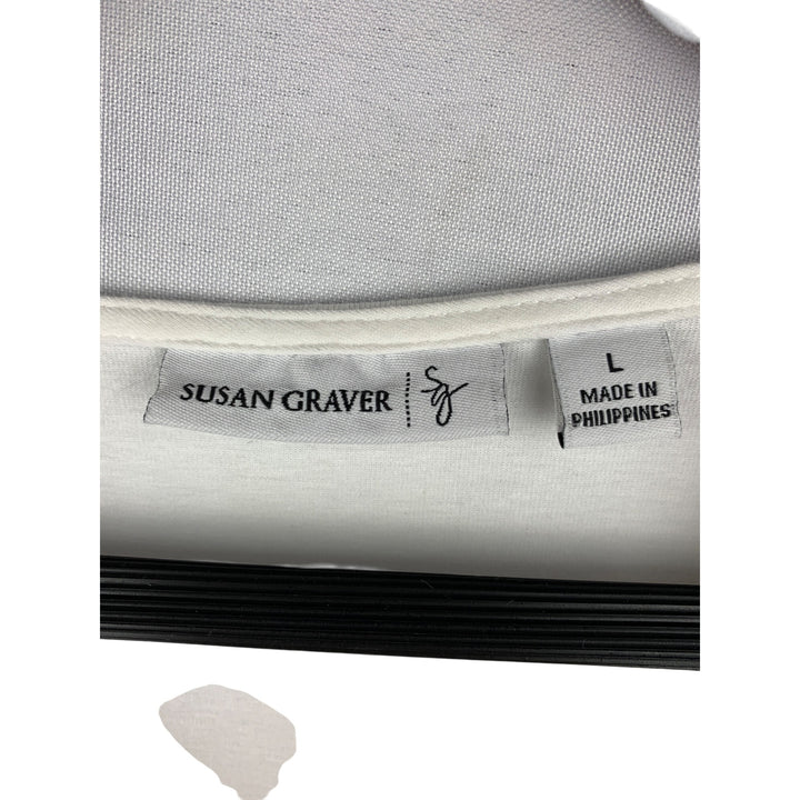 Susan Graver Womens Large White Cotton & Spandex Top With Crochet Lace Detail