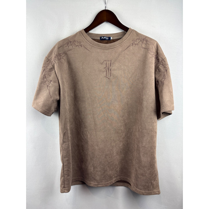 Men’s jk.ptwso XL Mocha Brown Suede Shirt with Embroidery