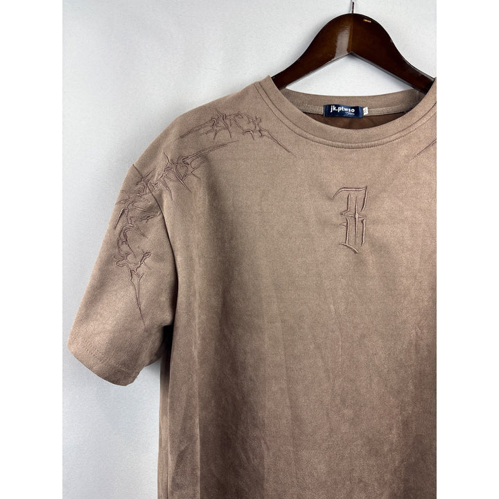 Men’s jk.ptwso XL Mocha Brown Suede Shirt with Embroidery
