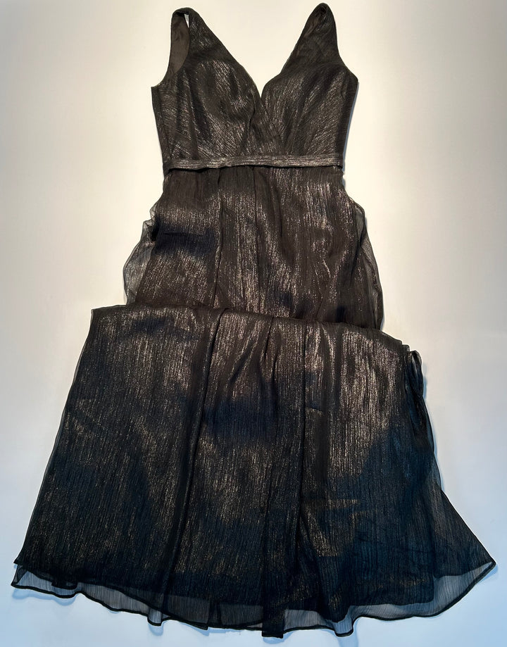 Monique Lhuillier Bridesmaids Size 2 Black Metallic Empire Plunge V-Neck Maxi Evening Dress Formal Wear